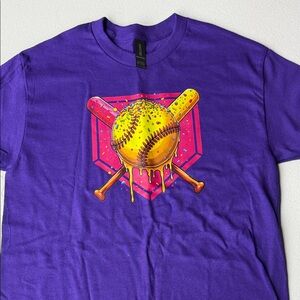 Gildan Purple Tee with Neon Yellow Drip Softball Graphic
